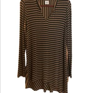 CAbi Sweater Dress in Trendy Black and Gold Stripes. Size Small.